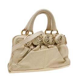 Pre Owned Valentino Cream Snakeskin Flower Appliqué Crossbody Bag
