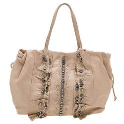 Pre Owned Valentino Pale Pink Leather Crystal Embellished Tote