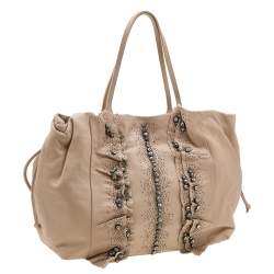 Pre Owned Valentino Pale Pink Leather Crystal Embellished Tote