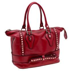 Pre Owned Valentino Red Leather Rockstud Bow Satchel