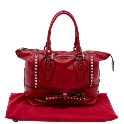 Pre Owned Valentino Red Leather Rockstud Bow Satchel