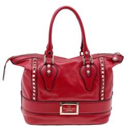 Pre Owned Valentino Red Leather Rockstud Bow Satchel