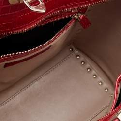 Pre Owned Valentino Red Alligator Leather Rockstud Trapeze Tote