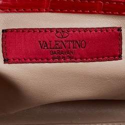 Pre Owned Valentino Red Alligator Leather Rockstud Trapeze Tote