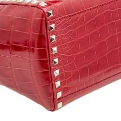 Pre Owned Valentino Red Alligator Leather Rockstud Trapeze Tote