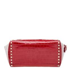 Pre Owned Valentino Red Alligator Leather Rockstud Trapeze Tote