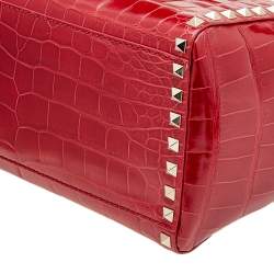 Pre Owned Valentino Red Alligator Leather Rockstud Trapeze Tote
