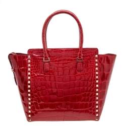 Pre Owned Valentino Red Alligator Leather Rockstud Trapeze Tote