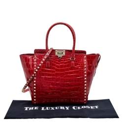 Pre Owned Valentino Red Alligator Leather Rockstud Trapeze Tote