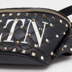 Valentino Black Leather VLTN Rockstud Belt Bag