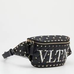 Valentino Black Leather VLTN Rockstud Belt Bag