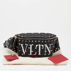 Valentino Black Leather VLTN Rockstud Belt Bag