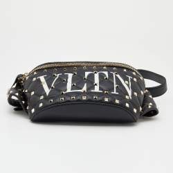 Valentino Black Leather VLTN Rockstud Belt Bag