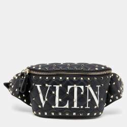 Valentino Black Leather VLTN Rockstud Belt Bag