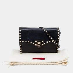 Pre Owned Valentino Black Leather Rockstud Crossbody Bag