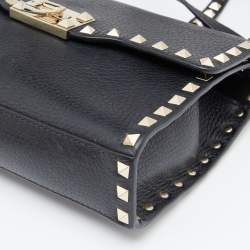 Pre Owned Valentino Black Leather Rockstud Crossbody Bag
