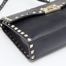 Pre Owned Valentino Black Leather Rockstud Crossbody Bag