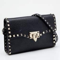 Pre Owned Valentino Black Leather Rockstud Crossbody Bag