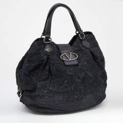 Valentino Black Nylon, Straw and Leather Hobo