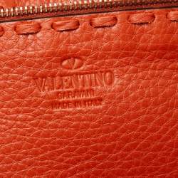 Pre Owned Valentino Orange Pebbled Leather Fringe C-Rockee Tote