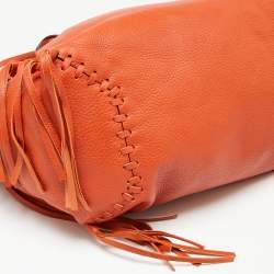 Pre Owned Valentino Orange Pebbled Leather Fringe C-Rockee Tote