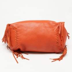 Pre Owned Valentino Orange Pebbled Leather Fringe C-Rockee Tote