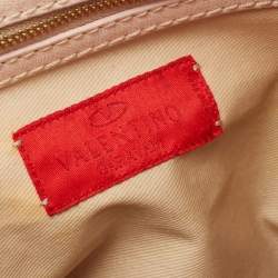 Pre Owned Valentino Beige Leather Embellished V Logo Satchel