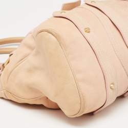 Pre Owned Valentino Beige Leather Embellished V Logo Satchel