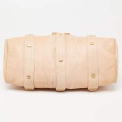 Pre Owned Valentino Beige Leather Embellished V Logo Satchel