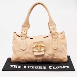 Pre Owned Valentino Beige Leather Embellished V Logo Satchel