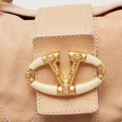 Pre Owned Valentino Beige Leather Embellished V Logo Satchel