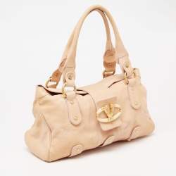 Pre Owned Valentino Beige Leather Embellished V Logo Satchel