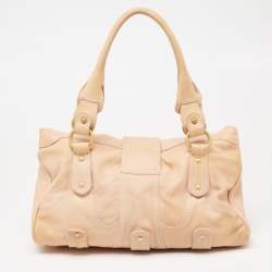 Pre Owned Valentino Beige Leather Embellished V Logo Satchel