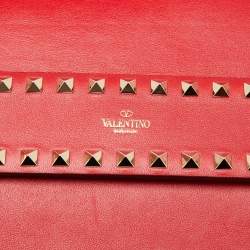 Pre Owned حقيبة كلتش للمعصم  كلتش فالنتينو  جلد أحمر مرصع روكستد