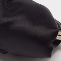 Pre Owned حقيبة كلتش فالنتينو ساتان أسود إطار مزخرف كريستال بسلسلة 