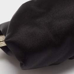 Pre Owned حقيبة كلتش فالنتينو ساتان أسود إطار مزخرف كريستال بسلسلة 