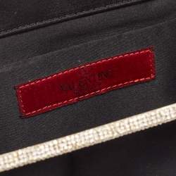 Pre Owned حقيبة كلتش فالنتينو ساتان أسود إطار مزخرف كريستال بسلسلة 