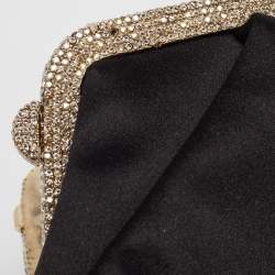 Pre Owned حقيبة كلتش فالنتينو ساتان أسود إطار مزخرف كريستال بسلسلة 