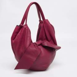 Pre Owned Valentino Burgundy Leather Folie Bow Hobo