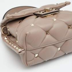 Pre Owned Valentino Beige Quilted Leather Mini Candystud Top Handle Bag