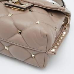 Pre Owned Valentino Beige Quilted Leather Mini Candystud Top Handle Bag