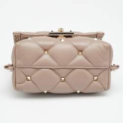 Pre Owned Valentino Beige Quilted Leather Mini Candystud Top Handle Bag