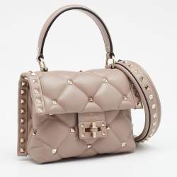Pre Owned Valentino Beige Quilted Leather Mini Candystud Top Handle Bag