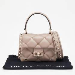 Pre Owned Valentino Beige Quilted Leather Mini Candystud Top Handle Bag