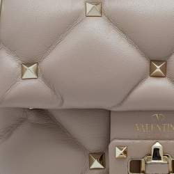 Pre Owned Valentino Beige Quilted Leather Mini Candystud Top Handle Bag