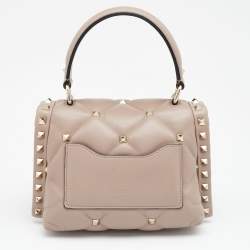 Pre Owned Valentino Beige Quilted Leather Mini Candystud Top Handle Bag