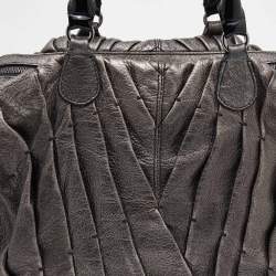 Valentino Metallic Grey Leather Maison Pintucked Shopper Tote