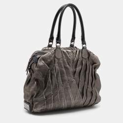 Valentino Metallic Grey Leather Maison Pintucked Shopper Tote