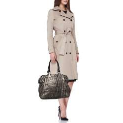 Valentino Metallic Grey Leather Maison Pintucked Shopper Tote