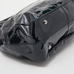 Pre Owned Valentino Navy Blue Patent Leather Crystal VLogo Satchel
